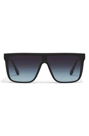 Quay Nightfall Medium 138mm Shield Sunglasses in Black/Black Aqua at Nordstrom