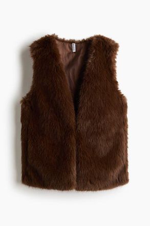H&M Fluffy Gilet in Dark Brown at Nordstrom, Size Xx-Large