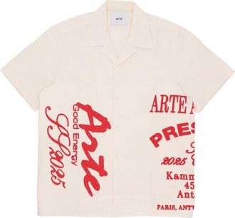 Arte Heren T-shirt met korte mouwen Rood Print Shirt Cr&egrave;me - Heren - Korte mouwen Overhemden - Beige - L - Katoen - Overhemden