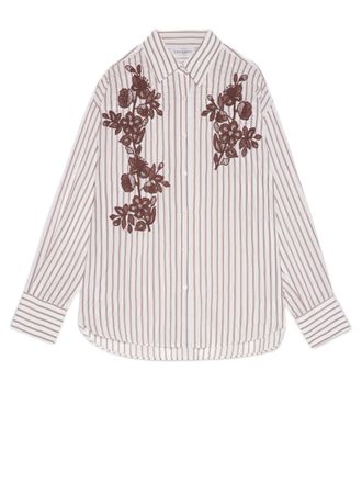 Ermanno Scervino Fluid Striped Viscose Shirt With Floral Embroidery