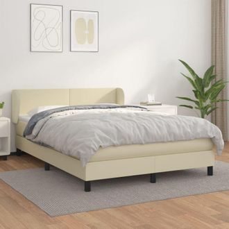 vidaXL Cama Box Spring Con Colch&oacute;n Cuero Sint&eacute;tico Crema 140x190 Cm Vidaxl