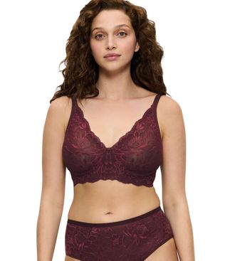 Triumph B&uuml;gelloser BH TRIUMPH Amourette Charm T, Damen, Gr. 70, Cup B, lila (deep burgundy), Spitze, Obermaterial: 70% Polyamid, 28% Elasthan, 2% Modal, BHs B