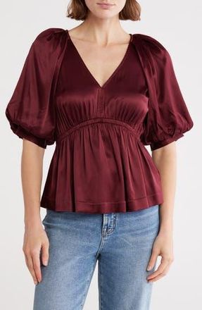 Madewell Shirred Puff Sleeve Satin Top in Cabernet at Nordstrom Rack, Size Xx-Large