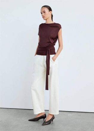 Mango Gilet maglia cintura bordeaux - Donna - XXS - MANGO
