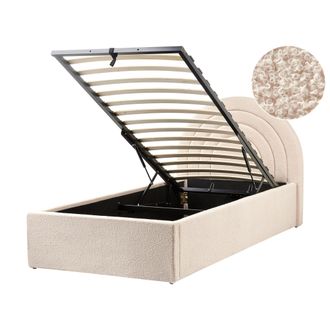Beliani Cama Con Almacenaje De Boucl&eacute; 90 X 200 Cm Cabecero Semicircular Estilo Retro Beige Anet