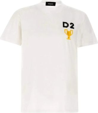 Dsquared2 Wit Logo Print T-Shirt - Heren - T-shirts - Beige - 2XL - Katoen - Tops