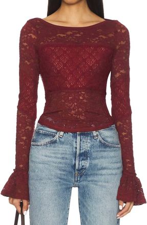 Free People Lace Layering Long Sleeve Blouse In Cabrenet