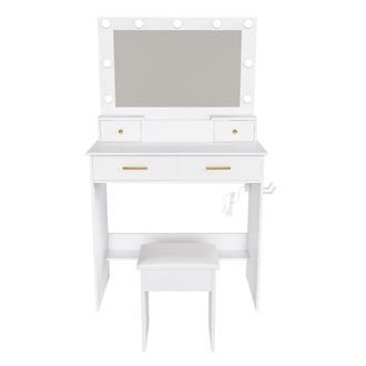 Urban Meuble Tocador blanco con espejo estilo Hollywood con bombillas LED