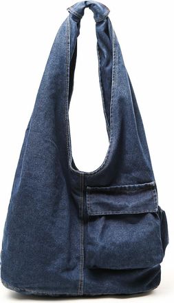 Generic Denim Shoulder Bag for Women Trendy Jean Hobo Purse Casual Lightweight Travel Shopper Handbag Ladies Retro Jean Tote Purses (Navy Blue)