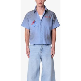 mnml Vintage Short Sleeve Button-Up Work Shirt in Light Blue at Nordstrom, Size Xx-Large