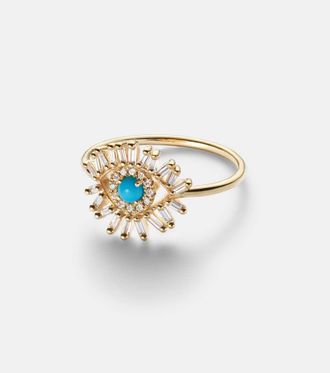 Suzanne Kalan Evil Eye Mini 18kt gold ring with turquoise and diamonds
