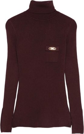 Elisabetta Franchi Top a coste a collo alto - Viola