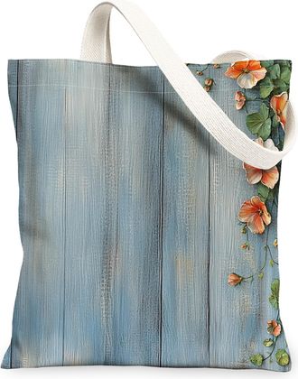 Generic Spring Nasturtium Flower Canvas Tote Bag for Shopping 13x15, Farmhouse Rustic Florals Reusable Grocery Print Pattern Bag for Women, Country Beach Aest
