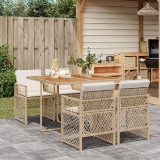 vidaXL Set Comedor De Jard&iacute;n 5 Pzas Con Cojines Rat&aacute;n Sint&eacute;tico Beige