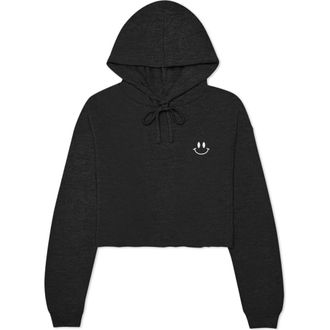 Dalix Smile Face Cropped Hoodie in Dark Heather at Nordstrom, Size Xx-Large
