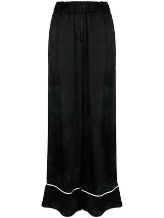 Off-white piped-trim pyjama trousers - women - Viscose/Acetate - 48 - Black