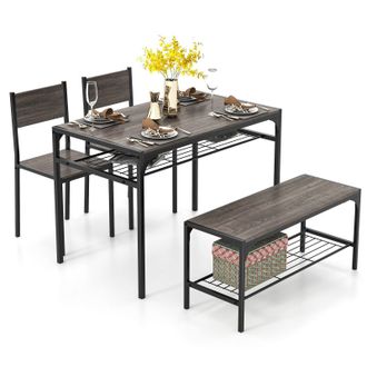 Costway Costway 4PCS Dining Table Set Industrial Rectangular Kitchen Table w/ Chairs in Grey