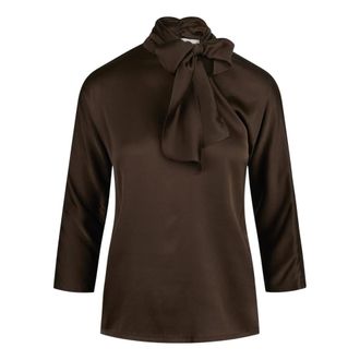 Jucca Satin Strik Blouse - Dames - Blouses & Shirts - Bruin - Maat: XL Satijn