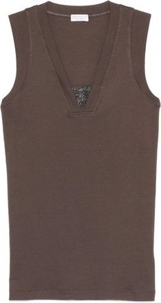 Brunello Cucinelli Stretch Cotton Jersey Tank Top With Precious Faux-Layering