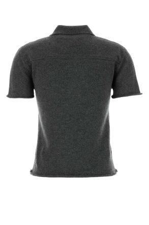 Miu Miu Womens Grey Cashmere Polo Shirt Ardesia Exterior: Maglieria