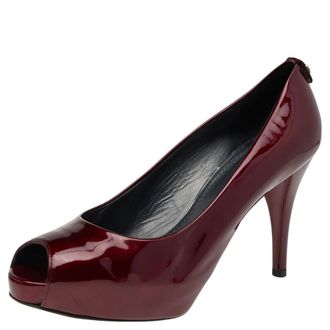 Stuart Weitzman Red Patent Leather Sierra Peep Toe Platform Pumps