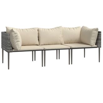 vidaXL Set De Muebles De Jard&iacute;n 3 Pzas Y Cojines Rat&aacute;n Sint&eacute;tico Gris Vidaxl