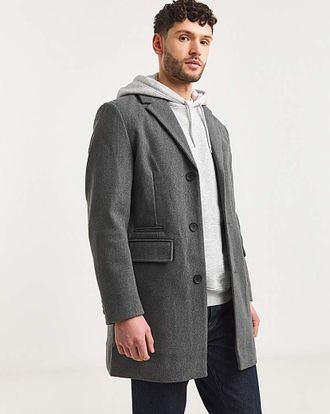 Jacamo Grey Faux Wool Overcoat