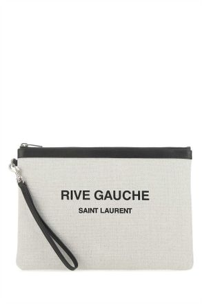 Saint Laurent Sand Canvas Rive Gauche Clutch