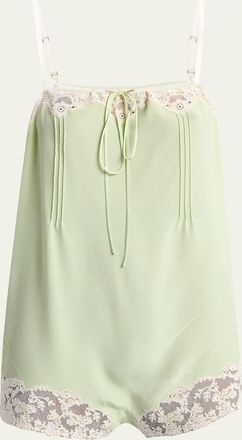 Saint Laurent Lace-Trim Sleeveless Silk Romper