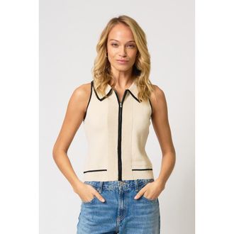 Central Park West Cora Zip Up Polo in Flax at Nordstrom, Size X-Small