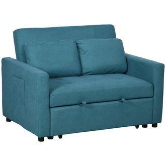 HOMCOM 2 Seater Sofa Bed Convertible Bed Settee With Cushions - Pockets - Blue | TJ Hughes