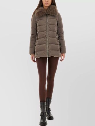 Moorer long padded quilted jacket with fur collar