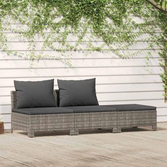 vidaXL Vidaxl - Set Divani da Giardino 3 pz con Cuscini in Polyrattan Grigio