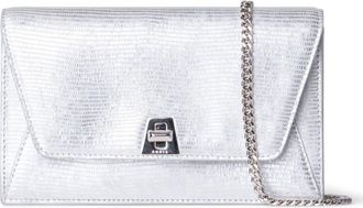 Akris Anouk Lizard Embossed Leather Envelope Wallet on a Chain in Silver Metallic at Nordstrom