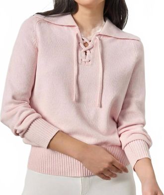 Lilla P Lace Neck Polo Sweater In Peony Marl