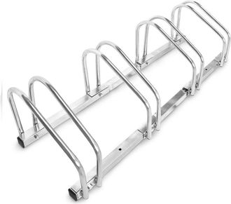 Relaxdays Relaxdays - 4 Soportes Bicicletas Suelo O Pared, Portabicicletas Para 4 Bicis, Acero Cromado, Exterior, 26x100x32cm, Plateado