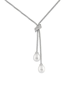 Splendid Pearls Silver 7-8Mm Freshwater Pearl & Cz Pendant Necklace