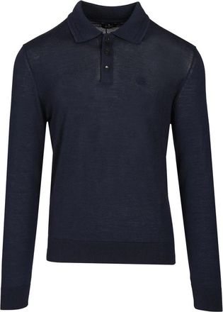 Etro Wol en zijde poloshirt - Heren - Polos - Blauw - S - Wol - Tops