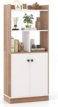 Costway Costway - Estanter&iacute;a Para Libros, Librer&iacute;a Con Gabinete De 2 Puertas, Estanter&iacute;a Alto De 3 Niveles, Almac&eacute;n Cocina Para Sala De Estar, Dormitorio, Est