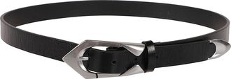 Iro Narrow Black Belt with Angular Silver-Toned Buckle