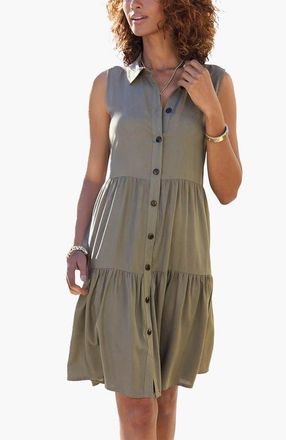 Lascana Womens Tiered Shirt Dress in Olive at Nordstrom, Size 8