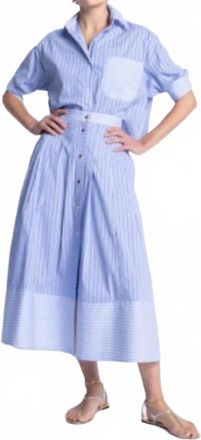 Karina Grimaldi Malaga Striped Midi Skirt In Blue Steel
