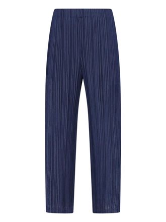 Pleats Please Issey Miyake Dark Blue Pleated Mid-Rise Straight-Leg Pants