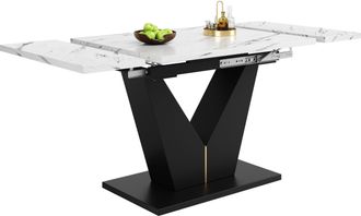 STILVORA Mesa De Comedor Extensible Con Tablero Amplio Y Patas En V Ajustables, En Mdf Y Metal, 99&times;75&times;75 Cm, Blanco Y Negro