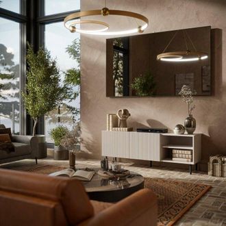 Dmora Mueble De Tv Molini, Aparador De Sal&oacute;n Con Cuatro Puertas Batientes, Elevado Del Suelo, 150x42 H52 Cm, Beige