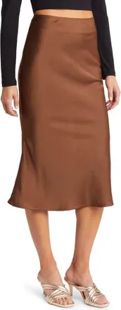 Amy Lynn Bias Cut Satin Slip Skirt in Brown at Nordstrom, Size Large