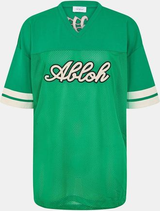 Off-white Mens Off White Embroidered Lettering V-Neck T-Shirt in Green/White - Size Medium