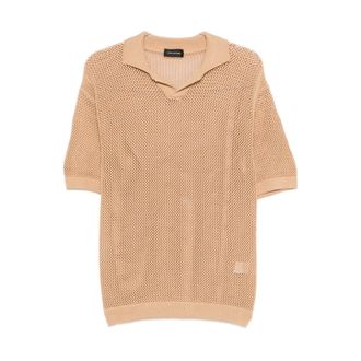 Tagliatore V-neck Knitwear, male, Beige, Size: 2XL Crochet Polo Shirt