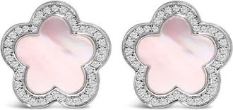 House of Brilliance 14K White Gold Mother of Pearl and 1/5 Cttw Diamond Halo Star Stud Earrings at Nordstrom