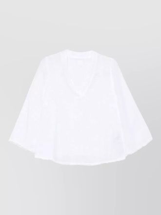 120% Lino sequin-embellished v-neck three-quarter sleeve blouse